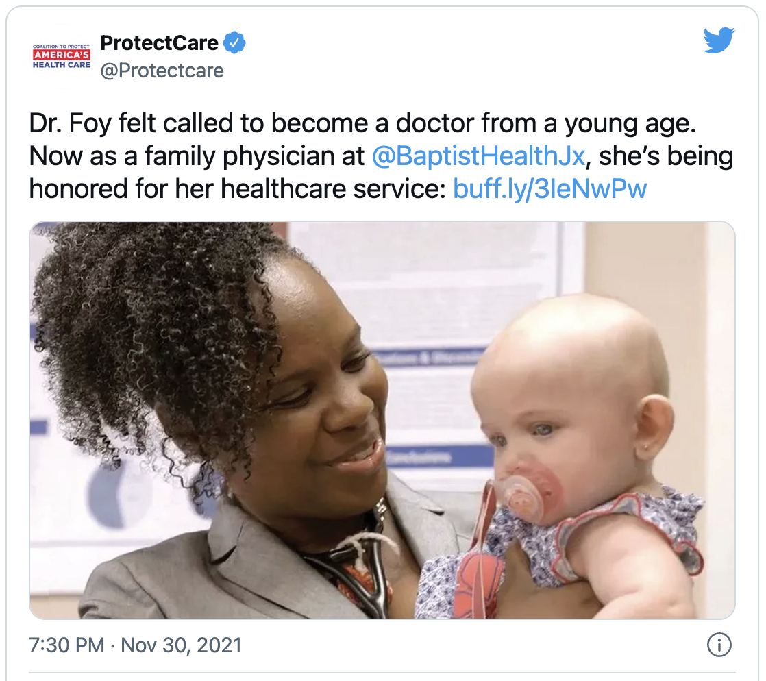 Dr. Foy felt called to become a doctor from a young age. Now as a family physician at Baptist Health Hospital in Jacksonville, she’s being honored for her healthcare service