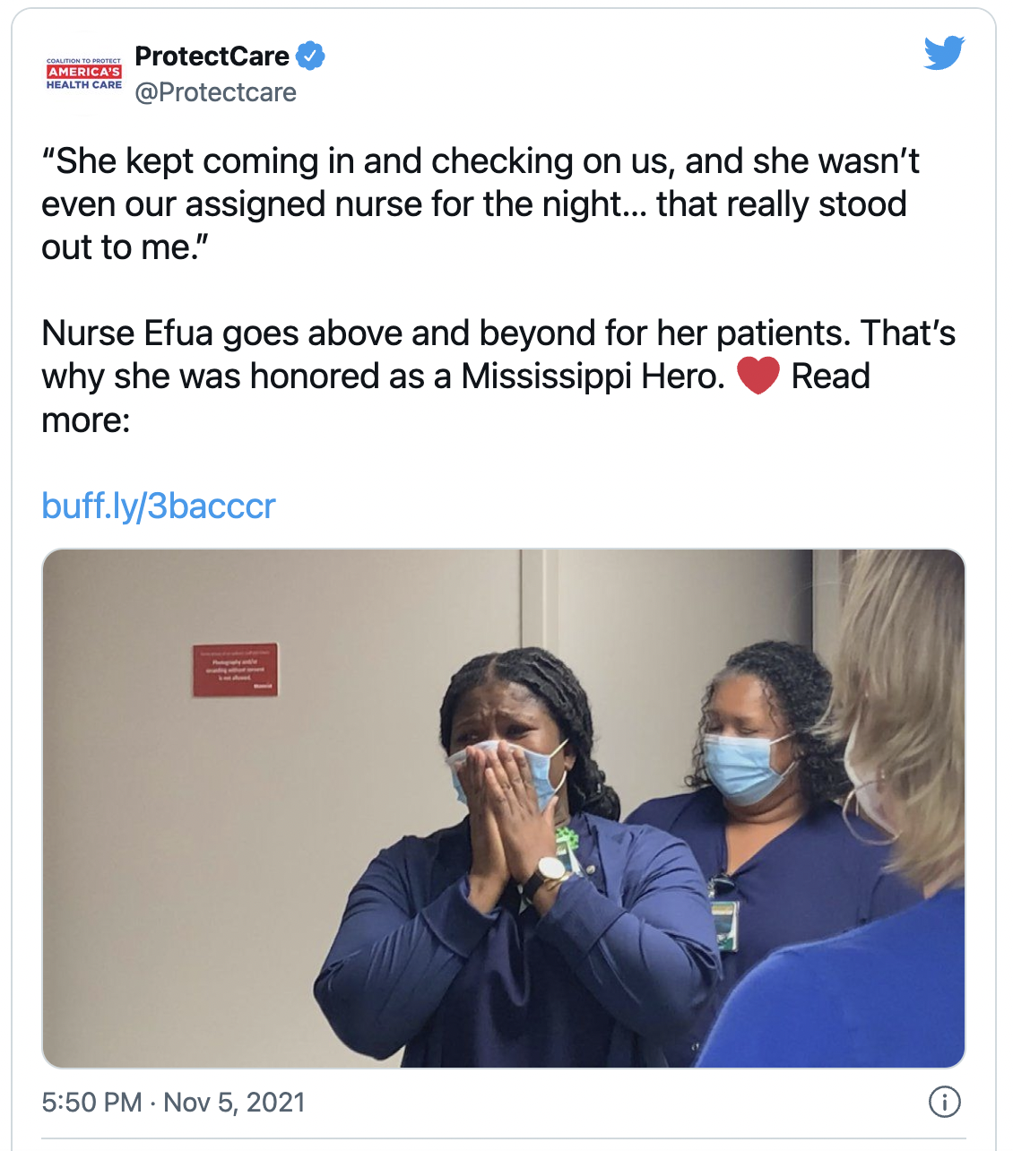 'She kept coming in and checking on us, and she wasn’t even our assigned nurse for the night ... that really stood out to me.' Nurse Efua goes above and beyond for her patients. That's why she was honored as a Mississippi Hero. Read more